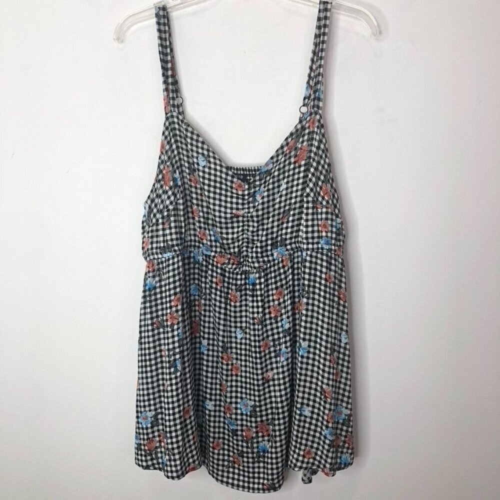Torrid Womens Floral Gingham Top Size 2 18-20 2X Rayon/Spandex Black/White